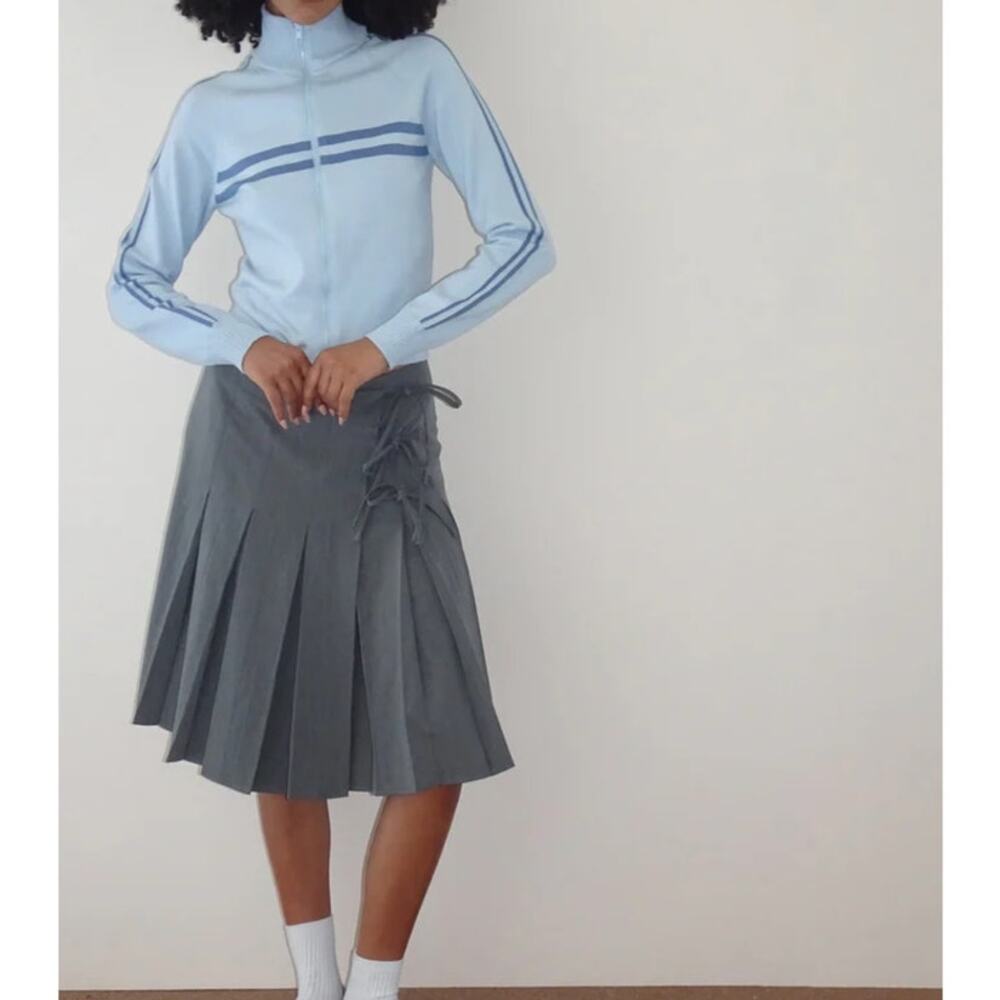 Motel Rocks Ribbed Talisa Sporty Zip Through Jacket in Stripes Blue